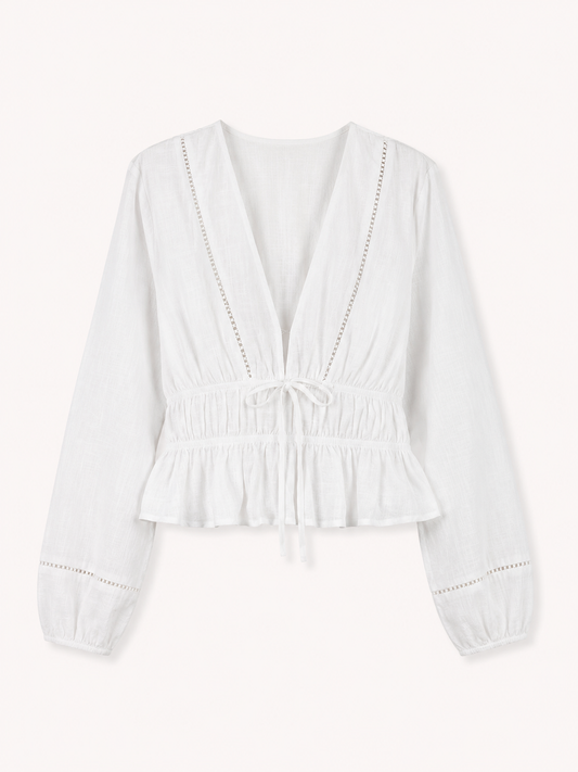 Damenbluse mit V-Ausschnitt und Schleife - Vera