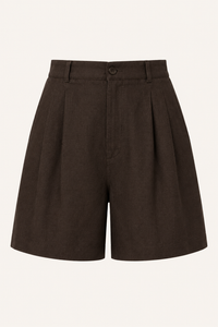 Damen-Shorts aus Leinen und Baumwolle mit hoher Leibhöhe und Abnähern – Holly