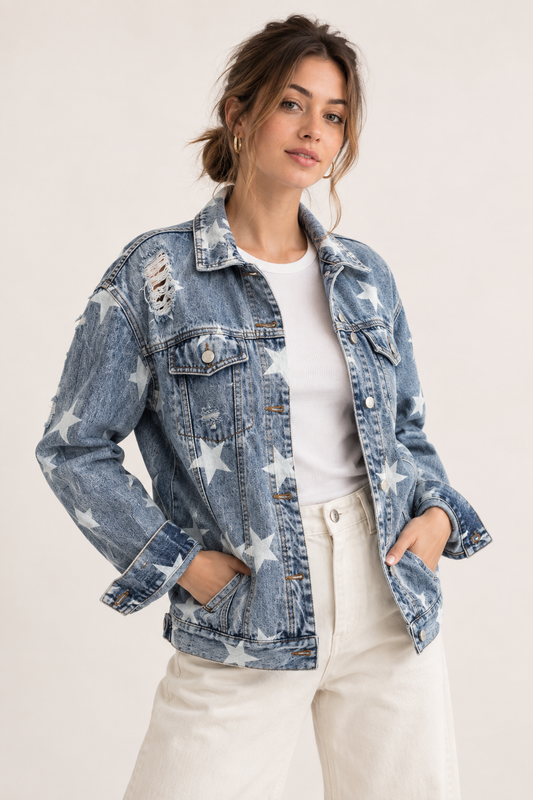 Himmlische bestickte Jeansjacke für Frauen - Brunhilda