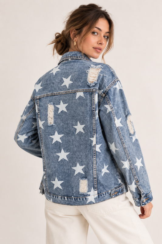 Himmlische bestickte Jeansjacke für Frauen - Brunhilda