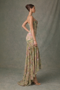 Langes Damenkleid mit dünnen Trägern und Schlitz vorne - Agneta