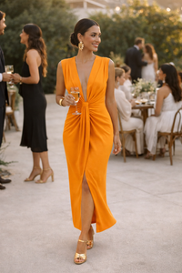 Damen Midikleid mit gerafftem V-Ausschnitt Partykleid - Julia