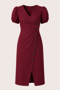 Midi-Kleid für Damen mit V-Ausschnitt und Knöpfen – Gisela