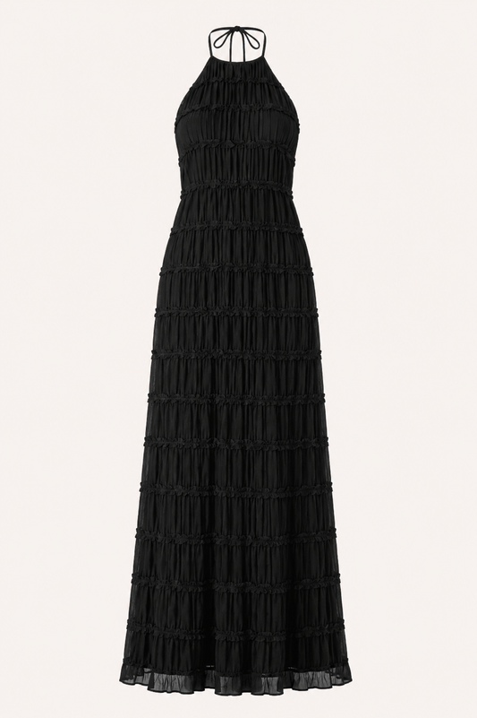 Langes, plissiertes Sommerkleid mit elegantem Neckholder-Ausschnitt – Tilda