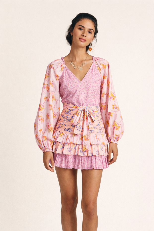 Kurzes überkreuztes Boho Kleid mit Rüschen - Cinzia