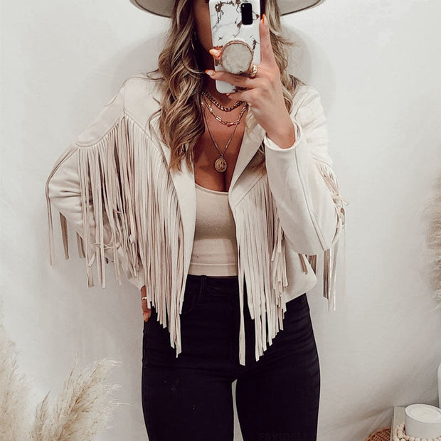 Leder-Bikerjacke mit Western-Fransen