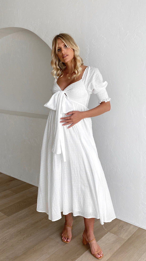 Weißes Midi-Kleid mit freien Schultern für Damen – Renata