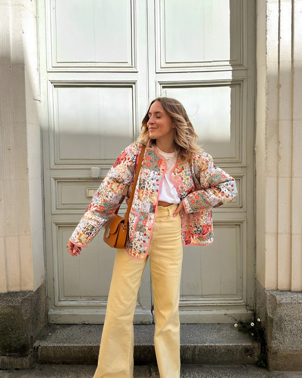 Jeansjacke mit Patchwork, lockerer Passform und Print