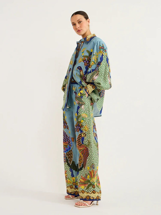 Bedrucktes Damenset mit Hemd und weiter Hose - Mirrisa
