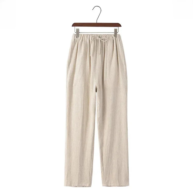 Weite Leinenhose mit elastischem Bund und Kordelzug für Damen - Nerea