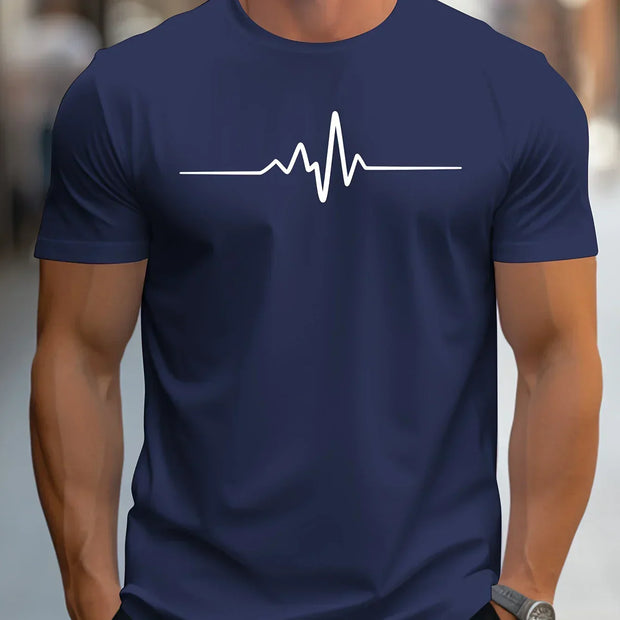 Herren Slim-Fit Kurzarm T-Shirt mit Herzschlag-Print