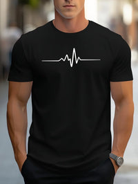 Herren Slim-Fit Kurzarm T-Shirt mit Herzschlag-Print