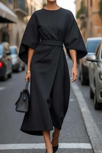 Sofia-Kleid – Zeitlose Eleganz mit Laternenärmeln und Gürtel