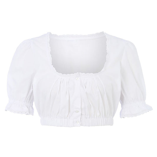 Dirndlbluse Damen Weiß Kurzarm Klassisch - Amalia