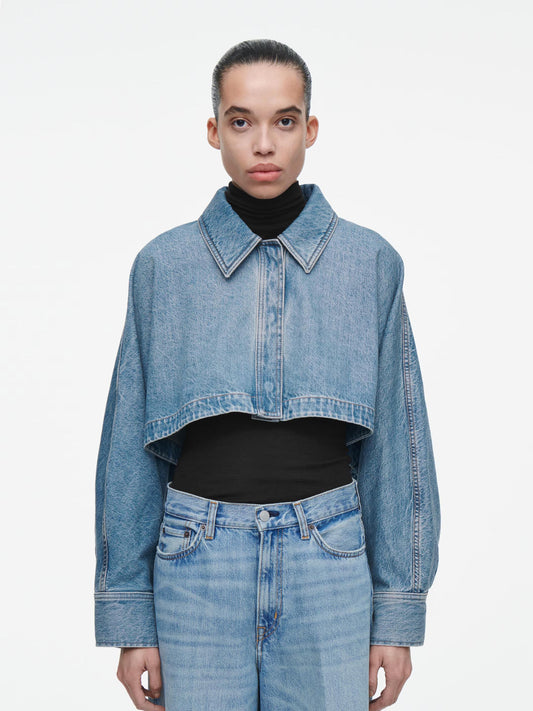 Jeansjacke im Oversize-Schnitt im kurzen Schnitt im Used-Look