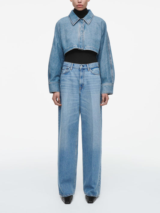 Jeansjacke im Oversize-Schnitt im kurzen Schnitt im Used-Look
