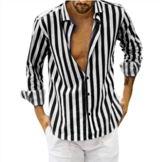 Langarmhemd mit Streifen – Button-Down-Kragen