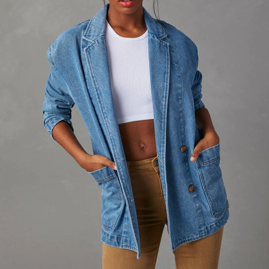Jacke aus gewaschenem Denim im Blazer-Stil für Damen - Yalina