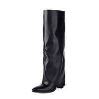 Hohe Damenstiefel mit breitem Schaft und Blockabsatz – Yvette