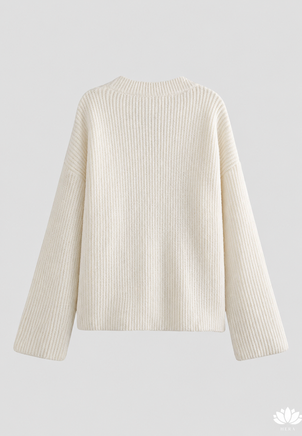 Oversize-Strickjacke für Damen, grob gestrickt, V-Ausschnitt, Knöpfe – Eilika