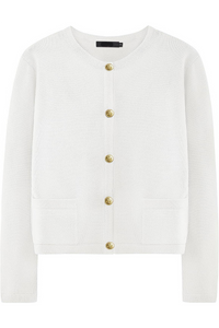 Damen-Strickjacke mit Rundhalsausschnitt, Knöpfen und Taschen – Sorelia