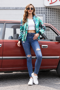 Damen-Bomberjacke mit Blumenmuster und Reißverschluss – Felicia