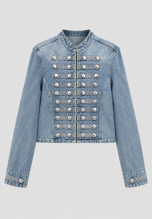 Damen-Jeansjacke mit Stehkragen und Metallknöpfen – Apolline