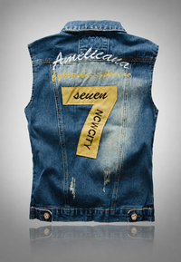 Herren-Jeansweste mit Stickerei im Washed-Look – Leander
