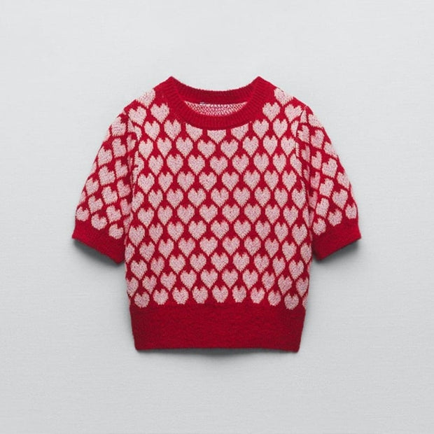 Kurzärmeliger bedruckter Strickpullover für Damen - Yrsa