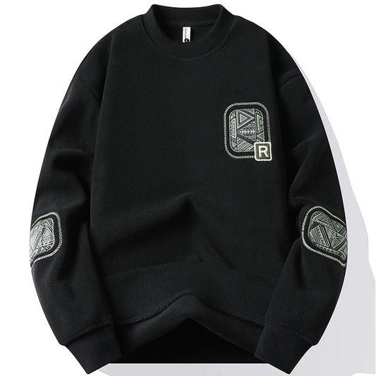 Herrenpullover mit Rundhalsausschnitt und dekorativen Patches - Bjornik