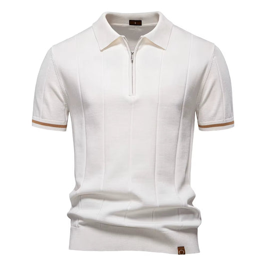 Herren sportliches Poloshirt kurzarm Reißverschluss weiß elegant - Leandro