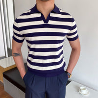 Breit gestreiftes Herren-T-Shirt im Polo-Stil - Adrian