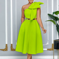 Damen Midikleid mit eleganter Schleife an einer Schulter - Mireya
