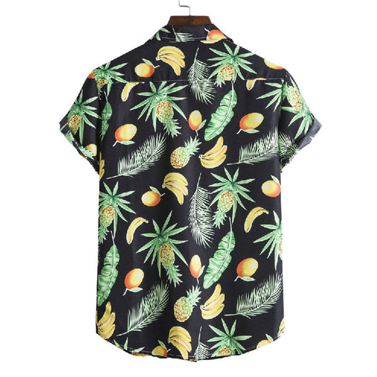 Stylisches Herren Kurzarm Hemd mit Obst Druck aus Baumwolle
