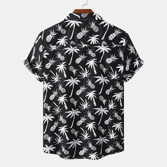 Schwarzes Herren Kurzarm Hemd mit Druck