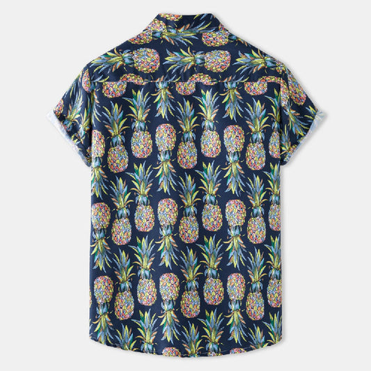 Stylisches Herren Kurzarm Hemd mit Ananas Druck aus Baumwolle