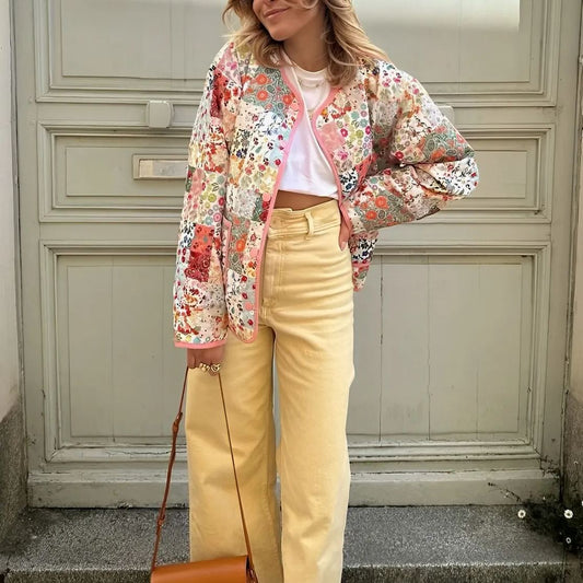 Jeansjacke mit Patchwork, lockerer Passform und Print