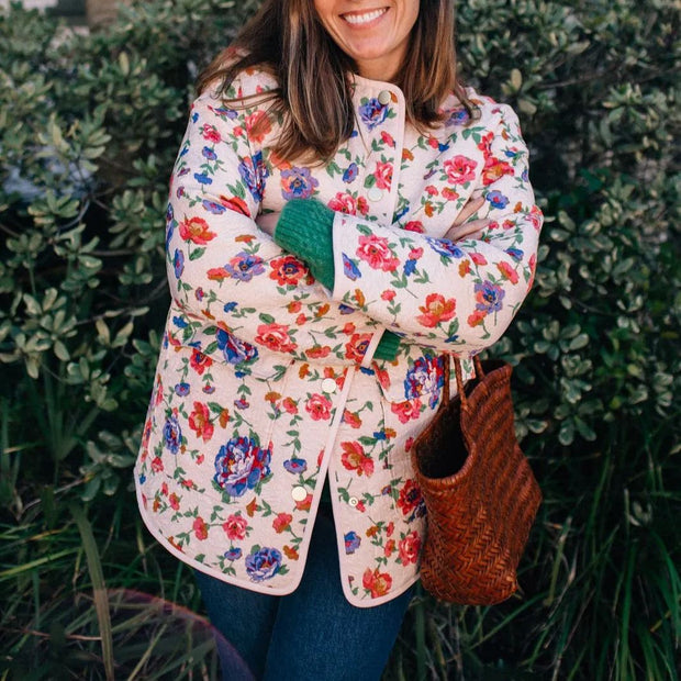 Jeansjacke mit Blumenmuster, Taschen und lockerer Passform
