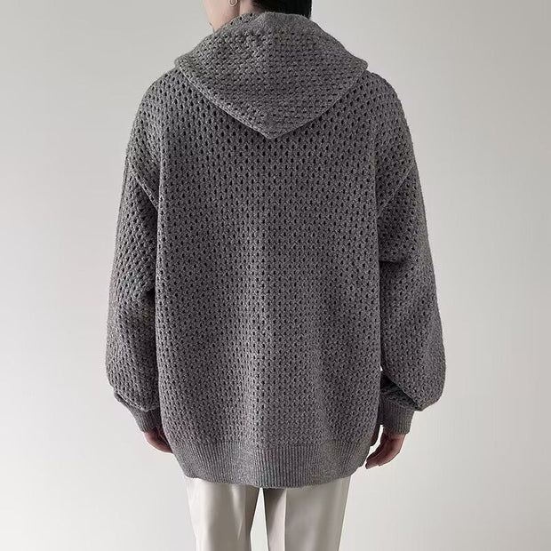 Durchbrochene Herrenstrickjacke mit Kapuze und Reißverschluss - Niro