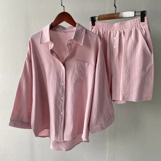 Lässiges, locker sitzendes Baumwoll-Leinen-Set für Damen - Camila