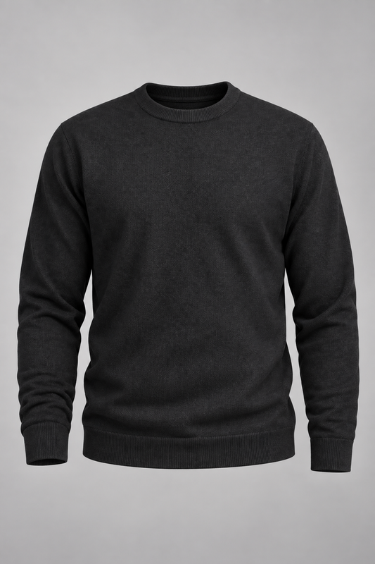 Herrenpullover mit Rundhalsausschnitt, glatter Strick und langen Ärmeln – Nikolai