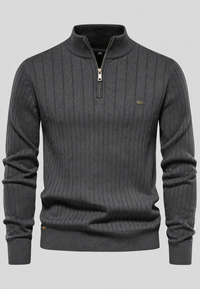 Herrenpullover mit halbem Reißverschluss, Rollkragen und Rippstrick – Mikkel
