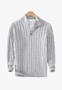 Strickpullover mit Zopfmuster und halbem Reißverschluss – Anselme