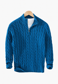 Strickpullover mit Zopfmuster und halbem Reißverschluss – Anselme