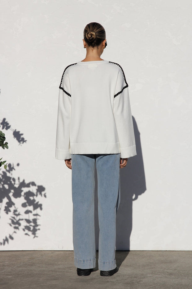 Oversize-Strickpullover für Damen mit Streifen und hohem Kragen – Ottilie