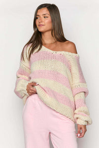 Oversize-Pullover für Damen mit Streifen und freien Schultern – Frida