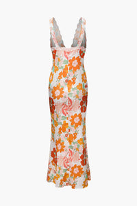July - Bedrucktes Spitzen-Maxikleid mit V-Ausschnitt