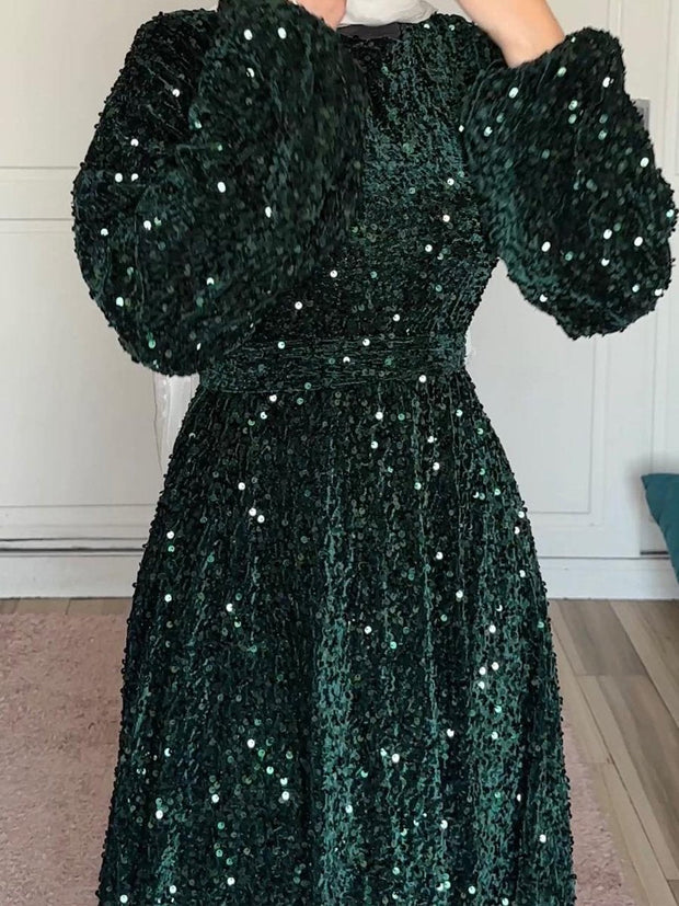 Natash - Langärmeliges Paillettenkleid mit Rundhalsausschnitt