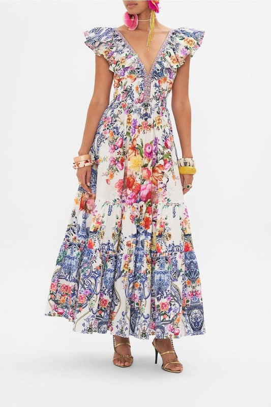 Juni - Maxikleid mit Blumenmuster und Rüschen