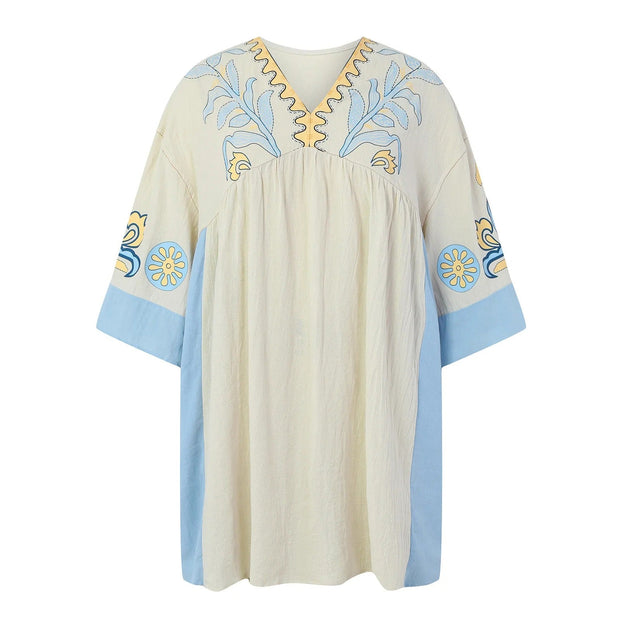 Avery - Kleid mit V-Ausschnitt und bedruckten Blumenärmeln